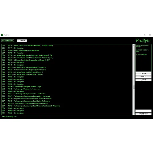 Лицензия Probyte Edit Module для Peugeot с бензиновым двигателем: MED17.4.2, CAT, EGR, DTC off