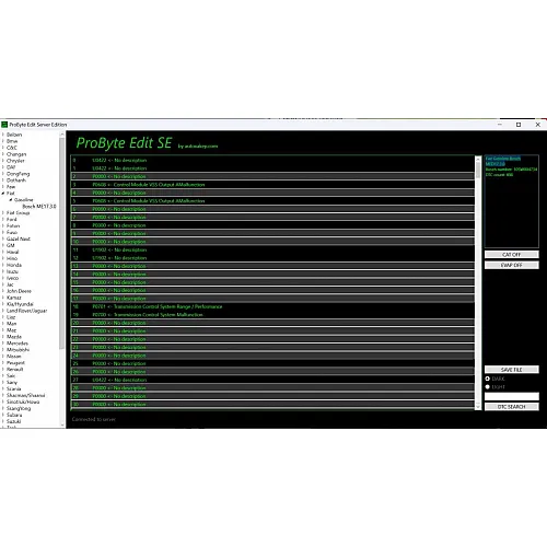 Лицензия Probyte Edit Module ProByte FULL Fiat Gasoline Bosch MED17.3.0 CAT EVAP DTC off